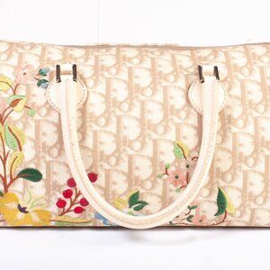 Authentic Christian Dior Beige Embroidered Diorissmo Boston Bag